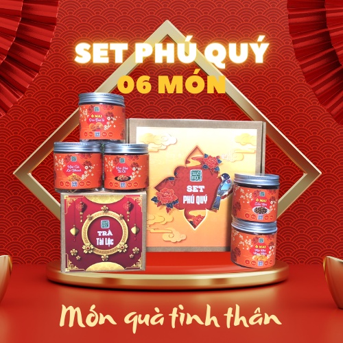 Set Phú Quý quà tặng Tết 2023 combo 6 món đầy đủ ô mai chua cay trà thanh lọc cơ thể làm quà tặng bạn bè công ty