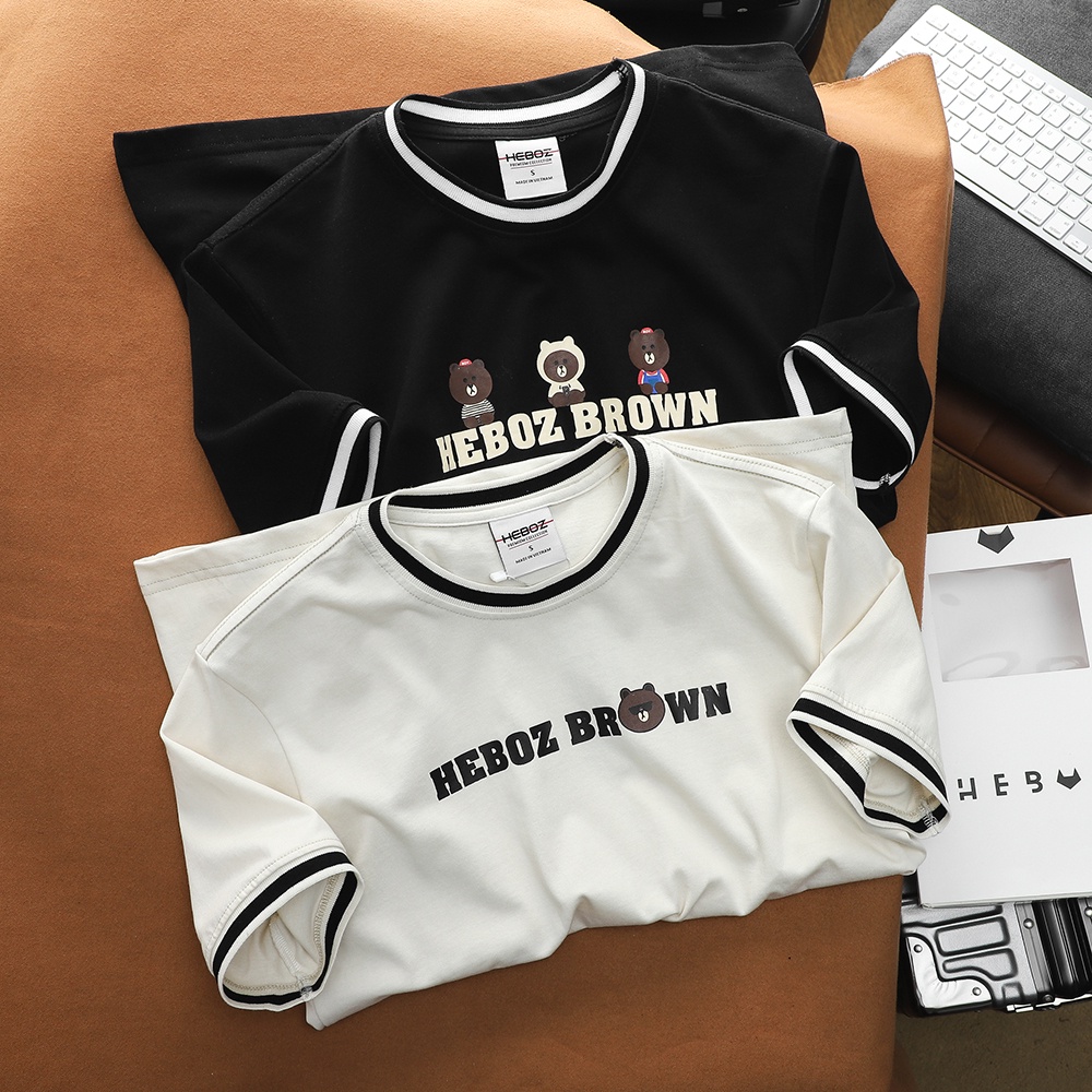 Áo thun nam cổ tròn chất vải cotton 2 chiều cao cấp in gấu brown Heboz 2M - 00001373