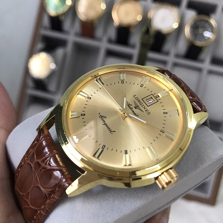 Đồng hồ Nam Longgines, đồng  hồ LG005 Dây da cao cấp, kim chôi Mặt Sapphire chống xước, chống nước thẻ bảo hành 12 tháng