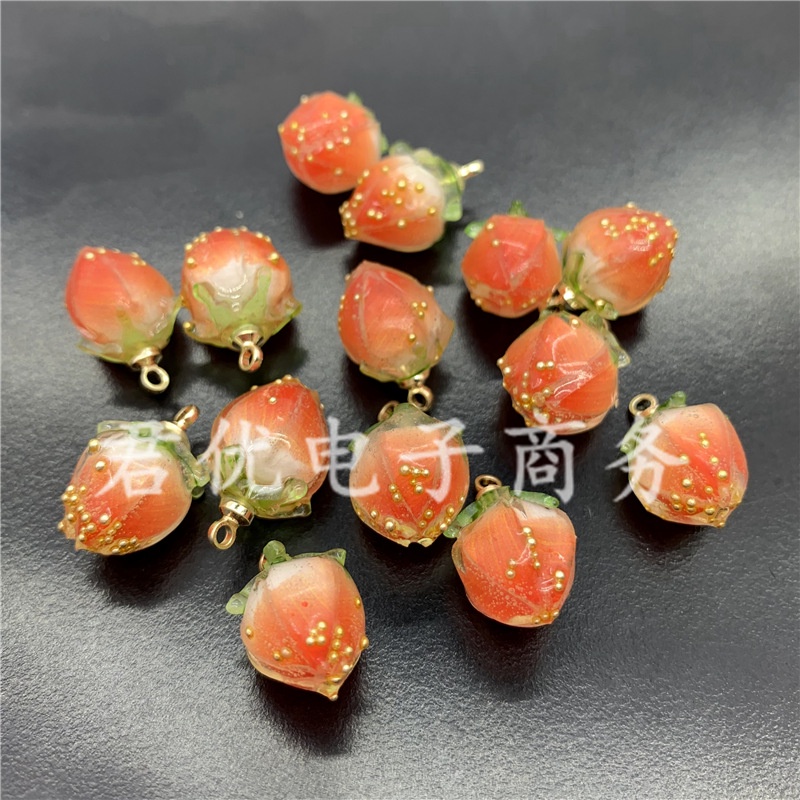 (1 cái)Quả dâu tây thủy tinh đính cườm kèm đinh móc treo 8mm, Nguyên liệu làm trang sức cổ trang, Nguyên liệu diy