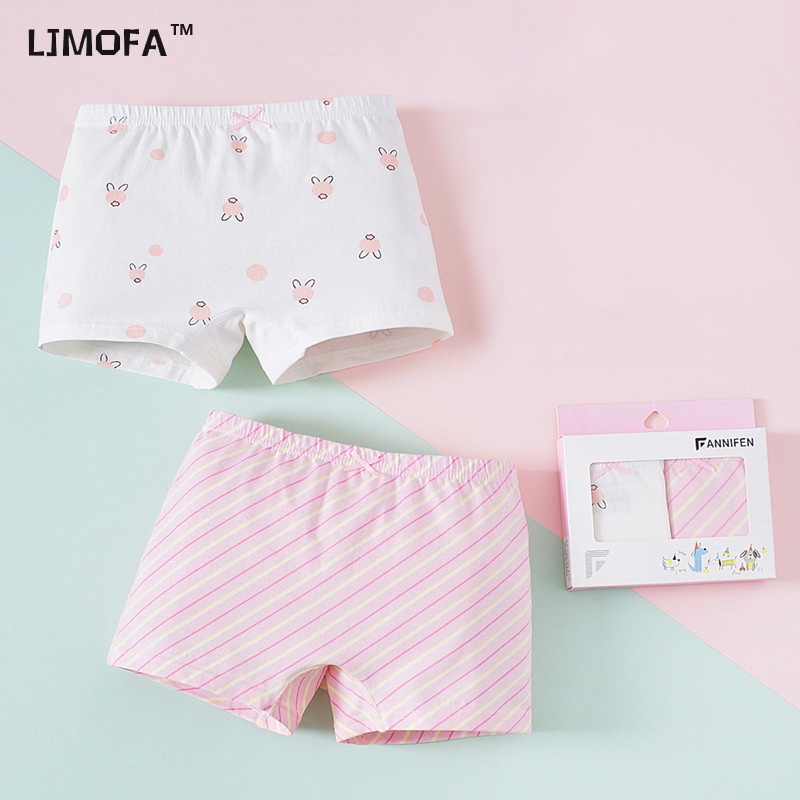 Set 2 Hộp Quần Lót Boxer Bằng Cotton Nguyên Chất Thân Thiện Với Da Thoáng Khí In Họa Tiết Kẻ Sọc Cho Bé Gái 3-15 Tuổi
