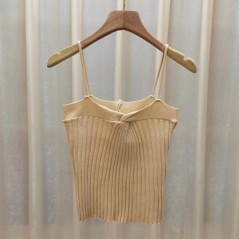 Áo hai dây SUXI dệt kim màu sắc đơn giản phong cách Hàn Quốc