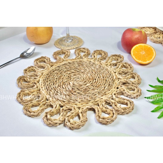 Tấm lót, thảm cói đan tay hình tròn đa dạng họa tiết, lót bình hoa, trang trí bàn ăn, đạo cụ chụp ảnh Decor