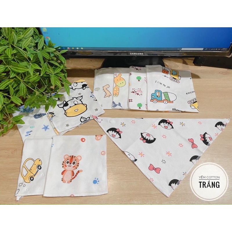 Yếm cotton cho bé, khăn yếm tam giác xô có cúc bấm cho bé
