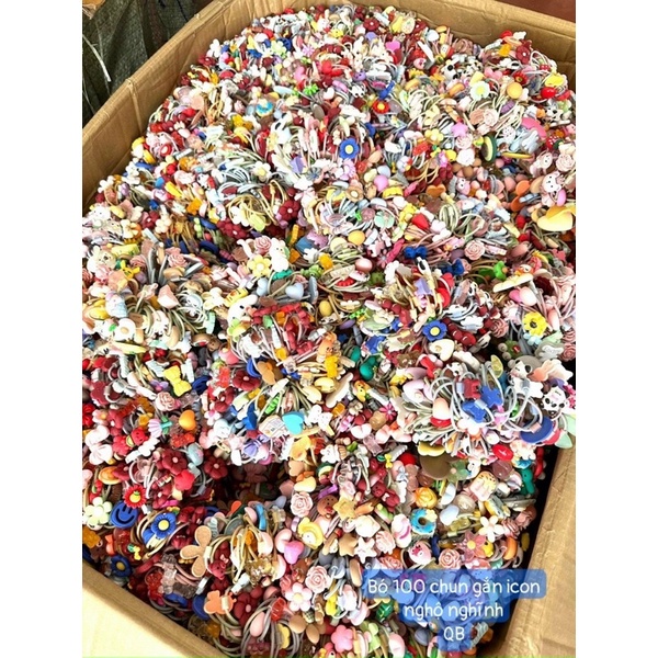 Bó 100 chun tóc dính icon hoạt hình hoa quả trẻ em