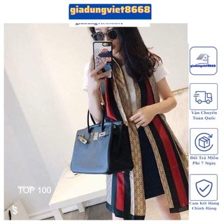 Khăn quàng cổ Gc họa tiết kẻ sọc cổ điển bằng lụa cho nữ