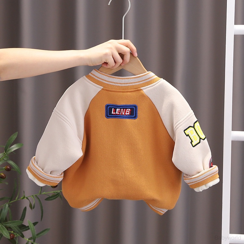 Áo Khoác Bóng Chày Da Lộn Tay Dài Dáng Rộng Lót Lông Cừu Thời Trang Cho Bé