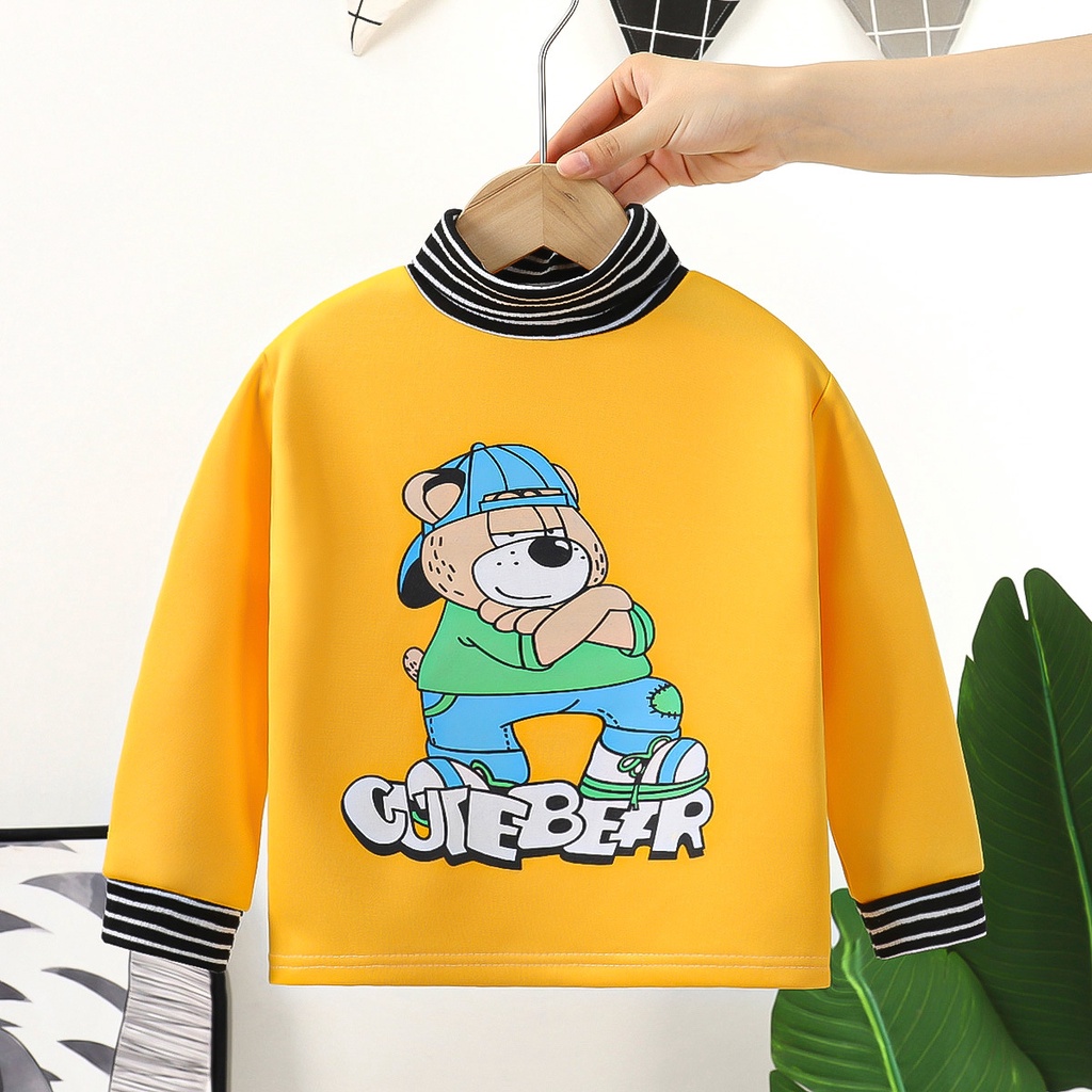 80-130cm Áo Trẻ Em Thu Đông Phong Cách Mới Cổ Cao Lót Lông Cừu Quần Áo Mùa Thu Hoạt Hình Nhỏ Vừa Bé Trai Bé Gái Ấm Áp Làm Dày