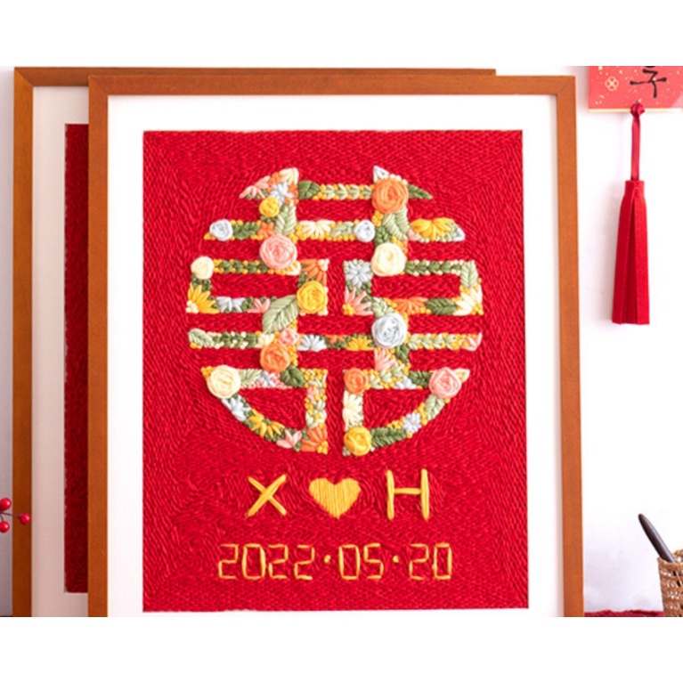 Bộ Kit Nguyên Liệu Thêu Tranh Kỷ Niệm Cưới Chữ Hỉ - Zen Handmade - Thêu Punch Needle - Thêu thủ công Len Nổi