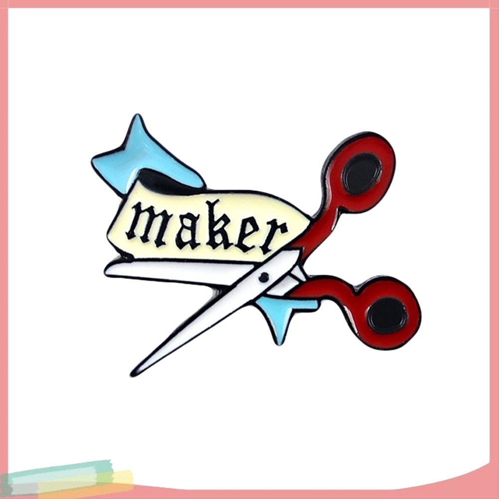 【LK】Scissors Ribbon Letters Enamel Brooch Pin Badge Hat Jeans Collar Clothes Decor