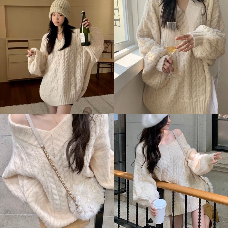 Áo Len Tay Dài Xám/ Hồng/ Trắng