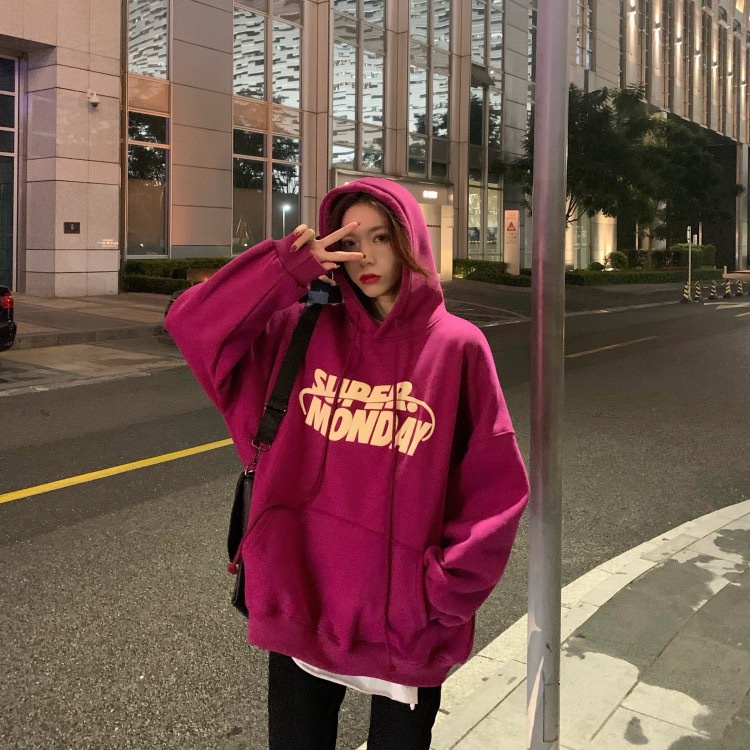 IELGY IELGY Áo Hoodie Dáng Rộng In Chữ Phong Cách Hàn Quốc Thời Trang Cho Nữ