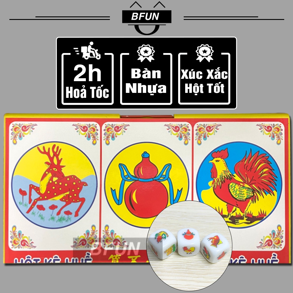 Bộ Lắc Bầu Cua BÀN NHỰA Cao Cấp - Bầu Cua Tôm Cá, Xúc Xắc Xốp - Đồ Chơi Trẻ Em BFUN