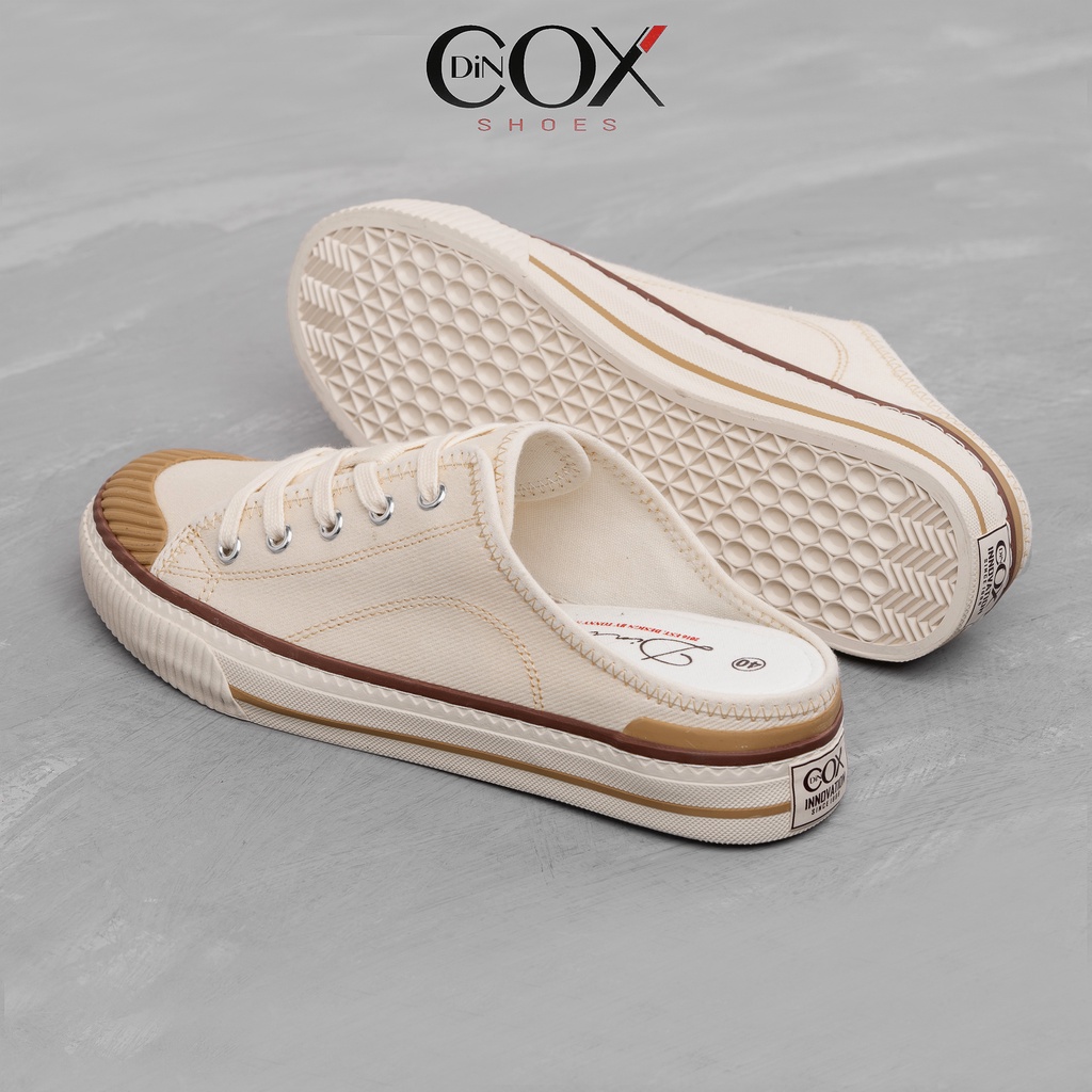 Giày Sục Đạp Gót Mules Vải Sneaker Unisex Tăng Chiều Cao 4cm DINCOX E10 Off/white