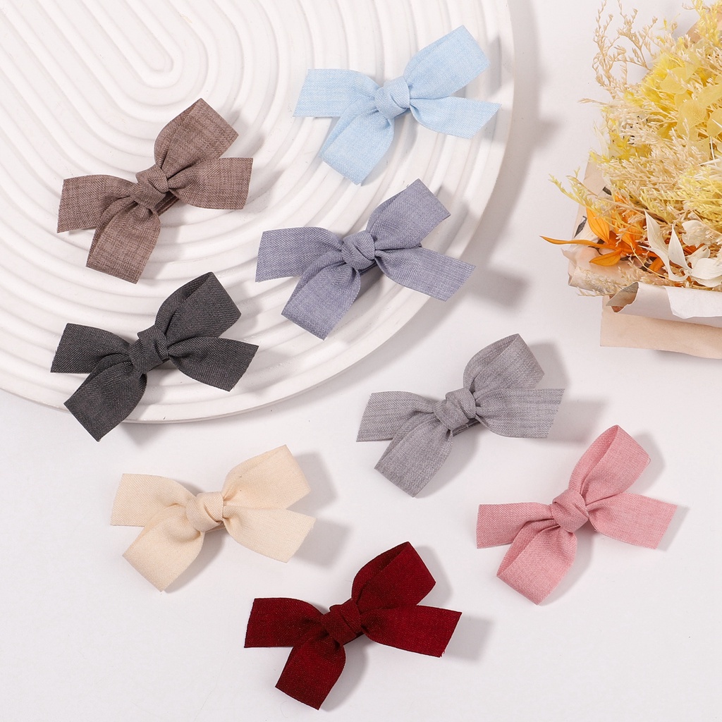 RainBow Bows 1 Kẹp Tóc Nơ Vải Cotton Màu Trơn Xinh Xắn Cho Bé Gái