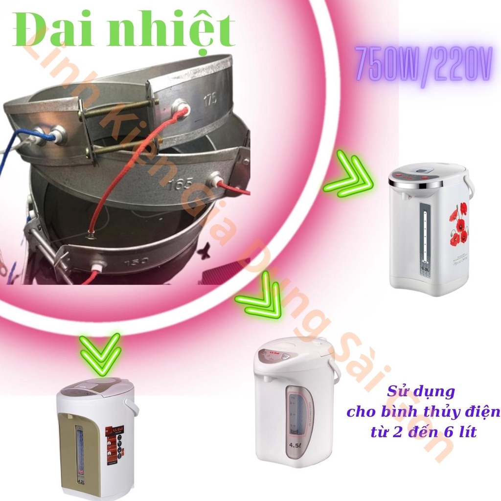 Vòng nhiệt phích điện, vòng nhiệt bình thủy 140,145,150,155, 160, 165, 170, 180, đai 750w, mai so tốt, bảo hành 1 năm