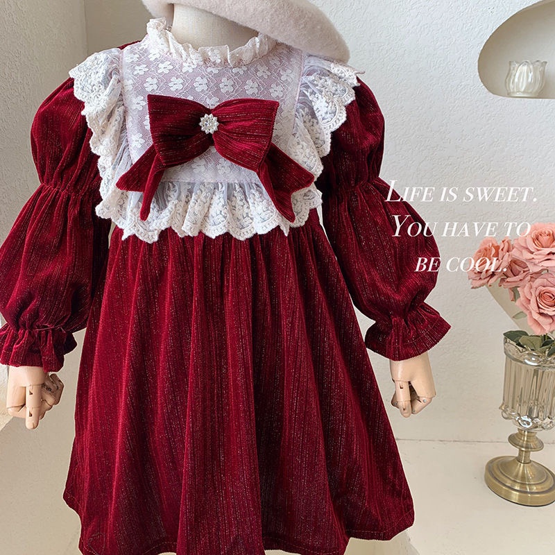 Váy đỏ cho bé, đầm nhung nhũ màu đỏ bé gái diện Noel Tết chất liệu cao cấp mềm mịn size 10 - 22kg ZG Boutique