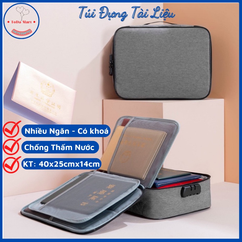 Vali 3 Tầng Nhiều Ngăn Có Khóa Mã Số An Toàn, Cặp Đựng Giấy Tờ, Tài Liệu Có Khóa Kéo, Chất Liệu Vải Chống Thấm Nước