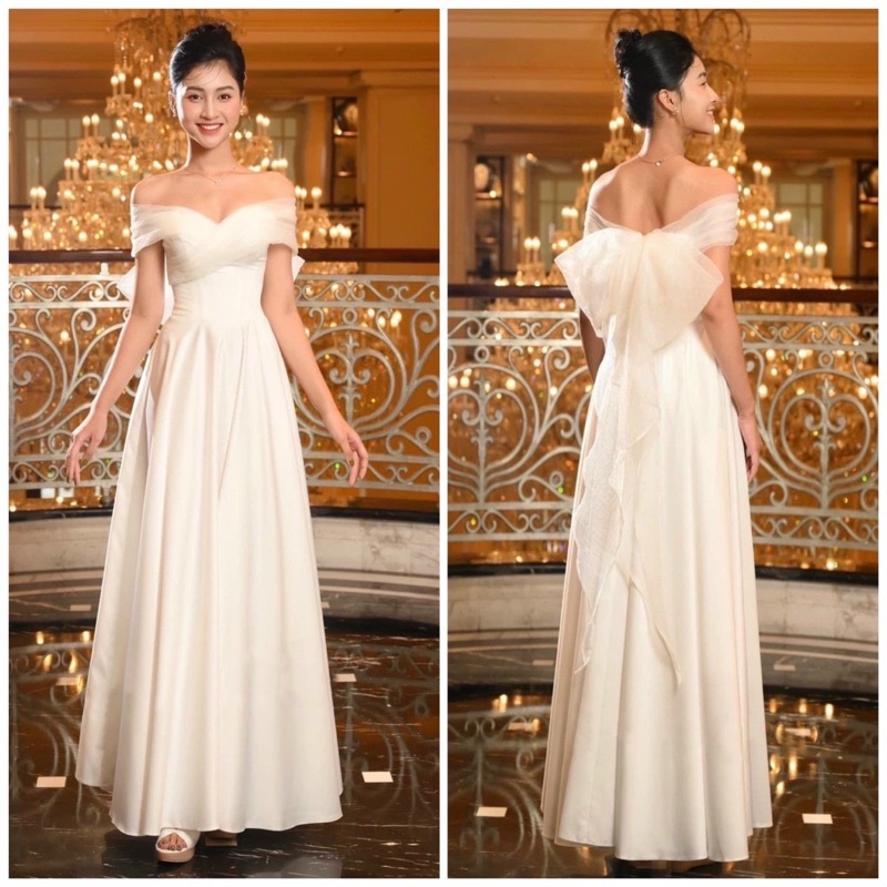 MS1360Y ĐẦM XOÈ BẸT NƠ VAI XINH XẮN full size S /M/L/XL ( nhận may theo số đo)