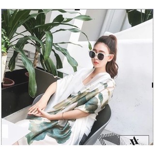 Khăn choàng cổ lụa hoa sen trắng xanh