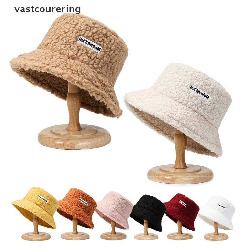 Mũ Bucket Lông Cừu Phối Nhung Vành Rộng Thời Trang Mùa Đông Cho Nữ