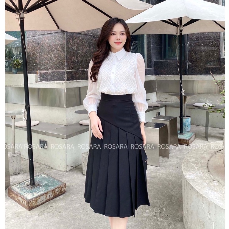 Chân Váy Xếp Ly Đen Thiết Kế Sang Trọng Thời Trang Công Sở Nữ Rosara CV9