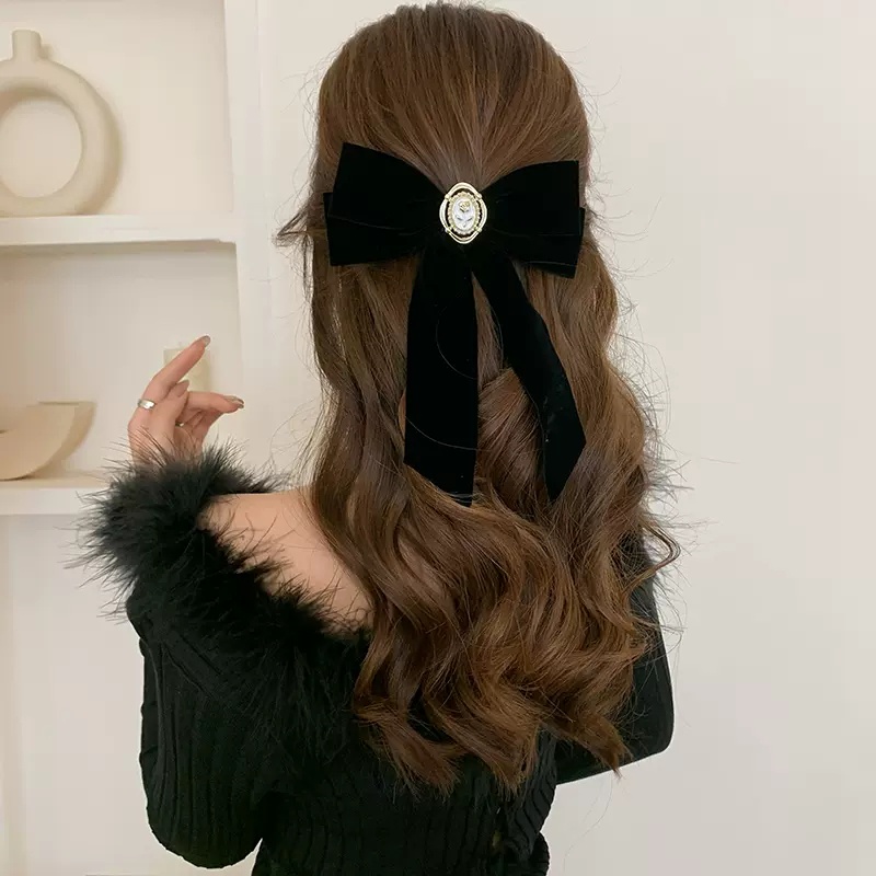 Kẹp Tóc Đuôi Ngựa Bằng Nhung Màu Đen Thanh Lịch Cho Nữ