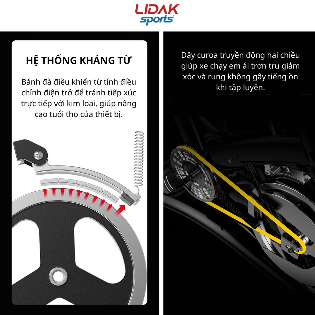 Xe đạp tập thể dục Fitness, máy đạp xe toàn thân bánh đà kháng từ có đồng hồ đo chỉ số - LIDAK SPORT