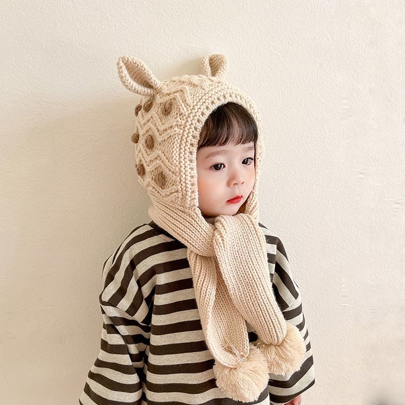 Mũ Len Trùm Tai Kèm Khăn Choàng Cổ Giữ Ấm Mùa Thu Đông Phiên Bản Hàn Quốc mũ len cho bé 3 tuổi Cho Bé Gái