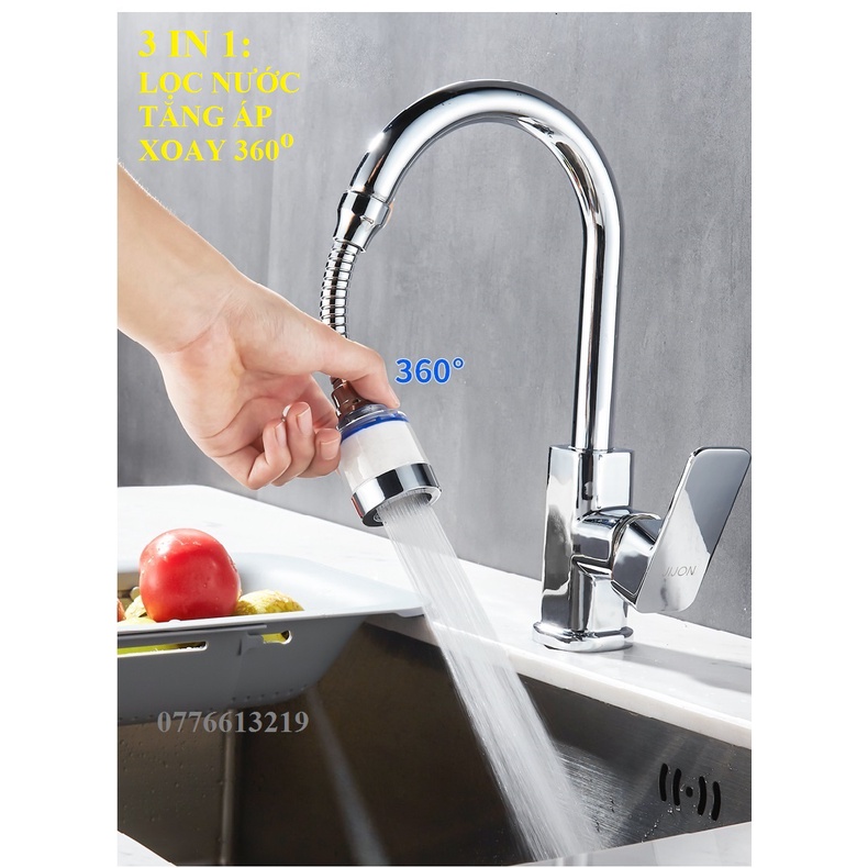 Đầu lọc nước tại vòi đa năng vòi sen tăng áp xoay 360 độ