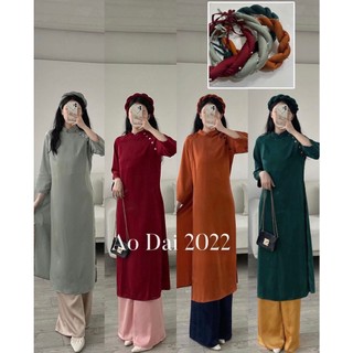 Áo dài lụa trơn kèm mấn đội đầu