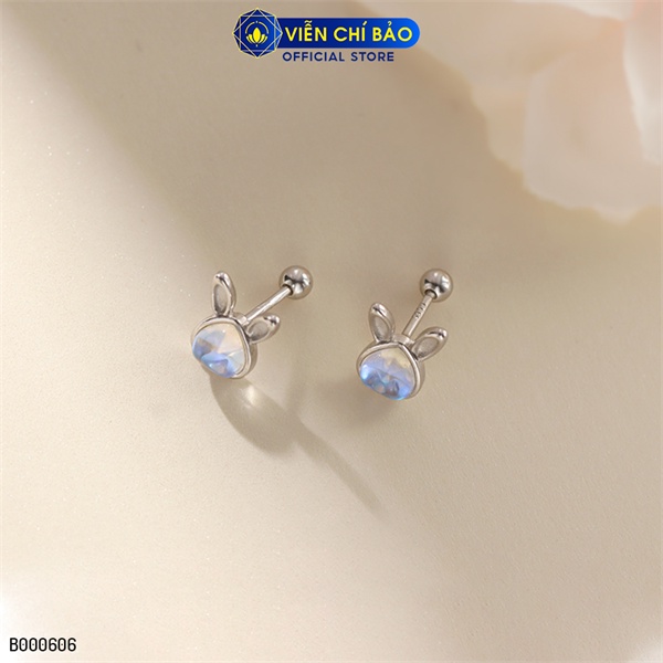 Bông tai bạc nữ thỏ trái tim đá mặt trăng chất liệu bạc 925 thời trang phụ kiện trang sức Viễn Chí Bảo B000606