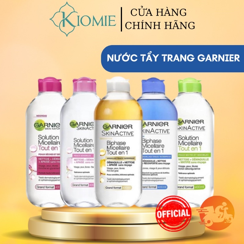 Tẩy trang Garnier Cleansing Water 400ml đủ màu vàng, hồng, xanh lá, xanh dương, đỏ giúp làm sach da dịu nhẹ