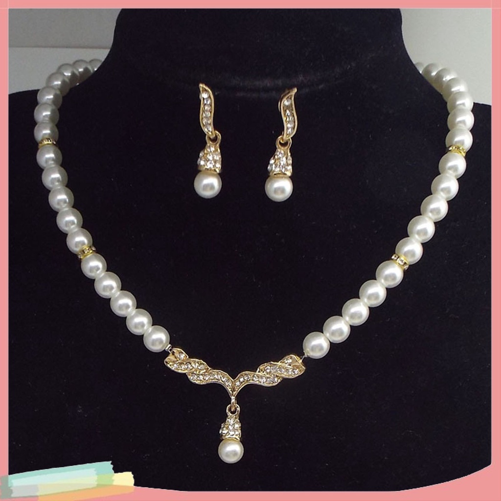 Bộ vòng cổ + Bông Tai Hình Cánh Thiên Thần Đính Ngọc Trai Giả