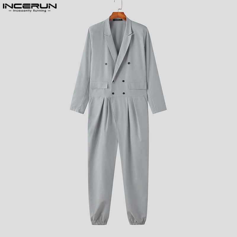 INCERUN Jumpsuit Tay Dài Cổ Bẻ Hai Hàng Nút Thời Trang Cho Nam