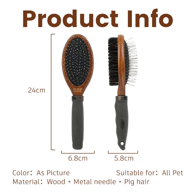 HamshMoc Lược Chải Lông Thú Cưng Hai Mặt Với Tay Cầm Bằng Gỗ Tiện Lợi
