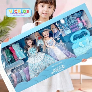 Đồ chơi búp bê barbie công chúa elsa thay váy hộp to 30x70cm, búp bê công chúa tóc mây, hộp quà tặng cho bé gái