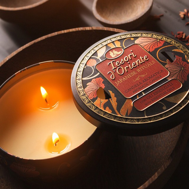 Nến thơm mini Tesori d’Oriente 110gr nhập khẩu chính hãng từ Ý thư giãn với 3 tầng mùi hương