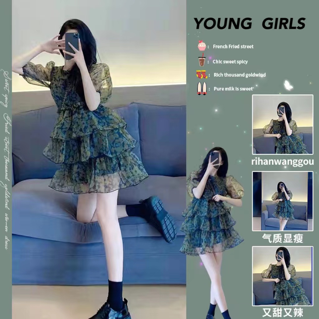 Váy babydoll Đầm Tay Phồng Xếp Tầng Phong Cách Mori Pháp Ngọt Ngào Cho Học Sinh