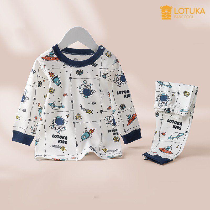 Bộ Dài Tay Cài Cúc Lotuka Chất Cotton 100% Mềm Mịn, Quần Áo Thu Đông Cho Bé Trai, Bé Gái 4-18kg