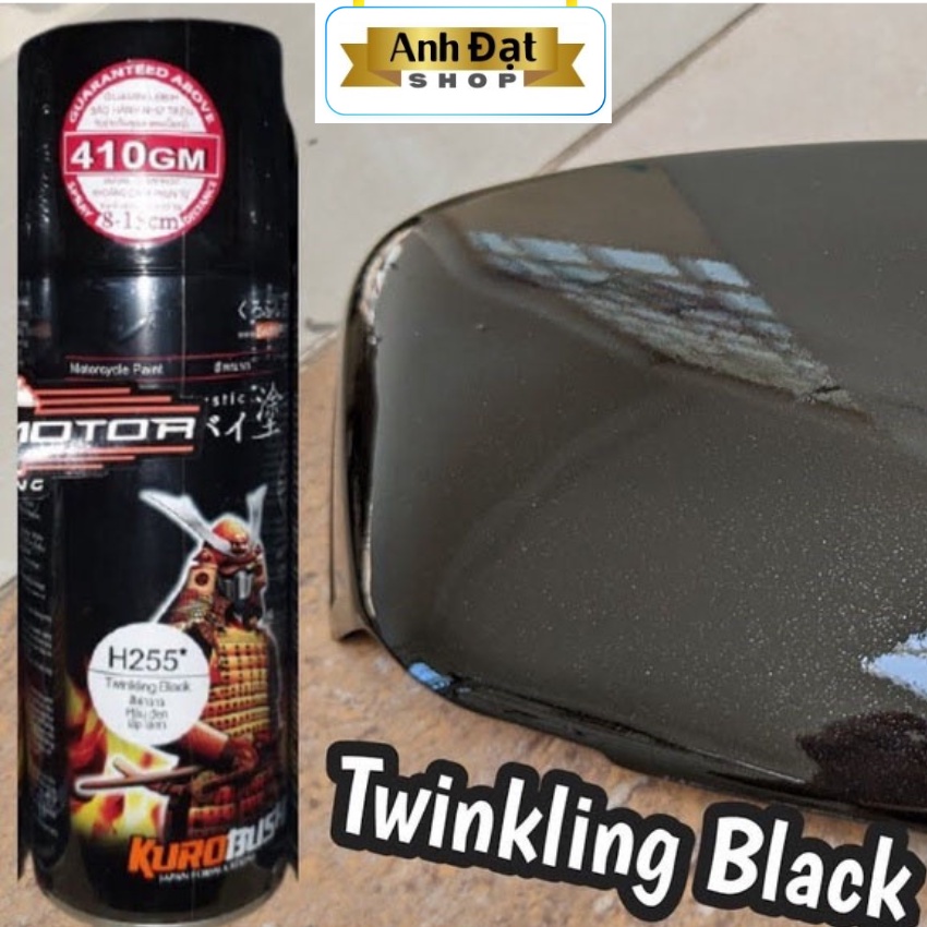 Sơn xịt samurai màu đen ánh kim H255* 400ml, kháng xăng A92, A95, chống rạn nứt, bình xịt