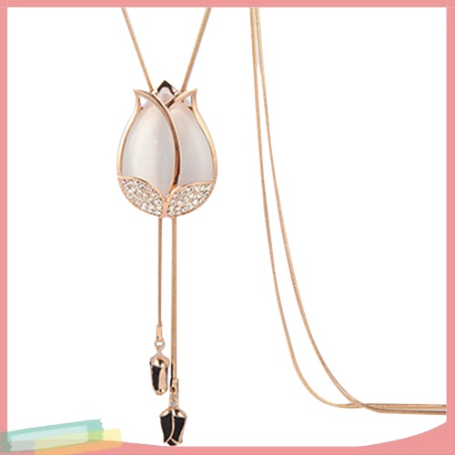 Dây chuyền hợp kim dài mặt hình hoa Tulip khảm đá lấp lánh thanh lịch và thời trang cho nữ