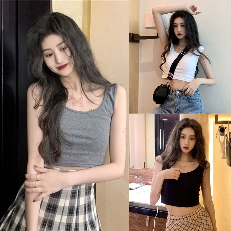 Áo Croptop Sát Nách Màu Sắc Trơn Dáng Ôm Thời Trang Mùa Hè Cho Nữ