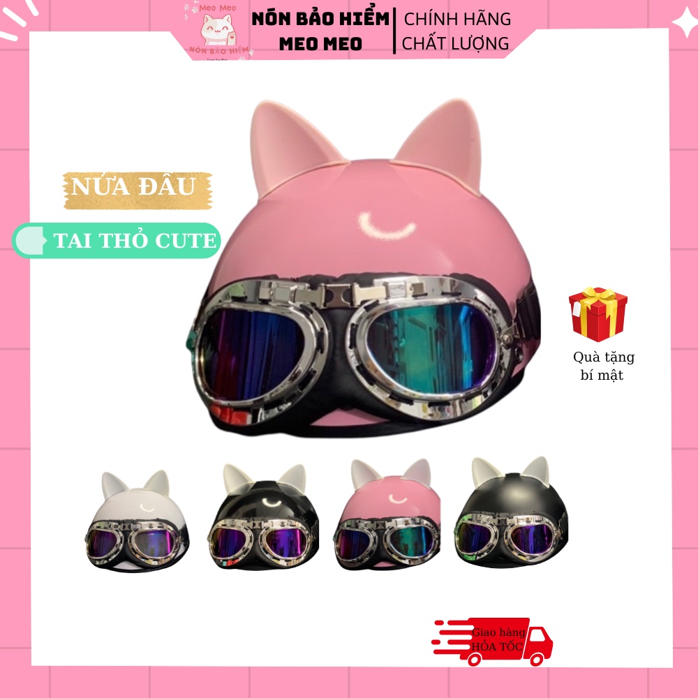 Mũ Bảo Hiểm Nữa Đầu Kính Phi Công Chất Liệu Nhựa ABS,Mũ bảo Hiểm Tai Thỏ Cứng Cáp Gọn Nhẹ Có Nhiều Màu Lựa Chọn CUTE