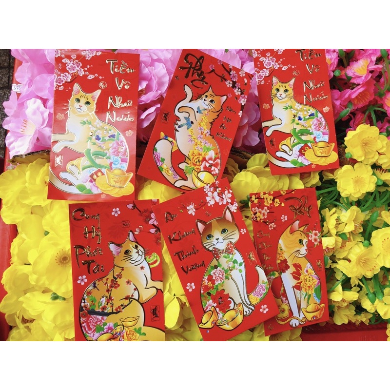 [TẾT] BỘ 6 BAO LÌ XÌ CUNG CHÚC TÂN XUÂN - IN NỔI 3D - GIẤY LÁNG