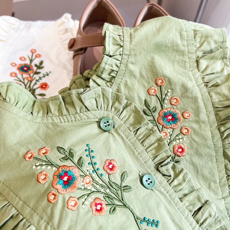 Đầm dài thêu hoa xinh xắn chuẩn Hàn Quốc cho bé gái size 80-120