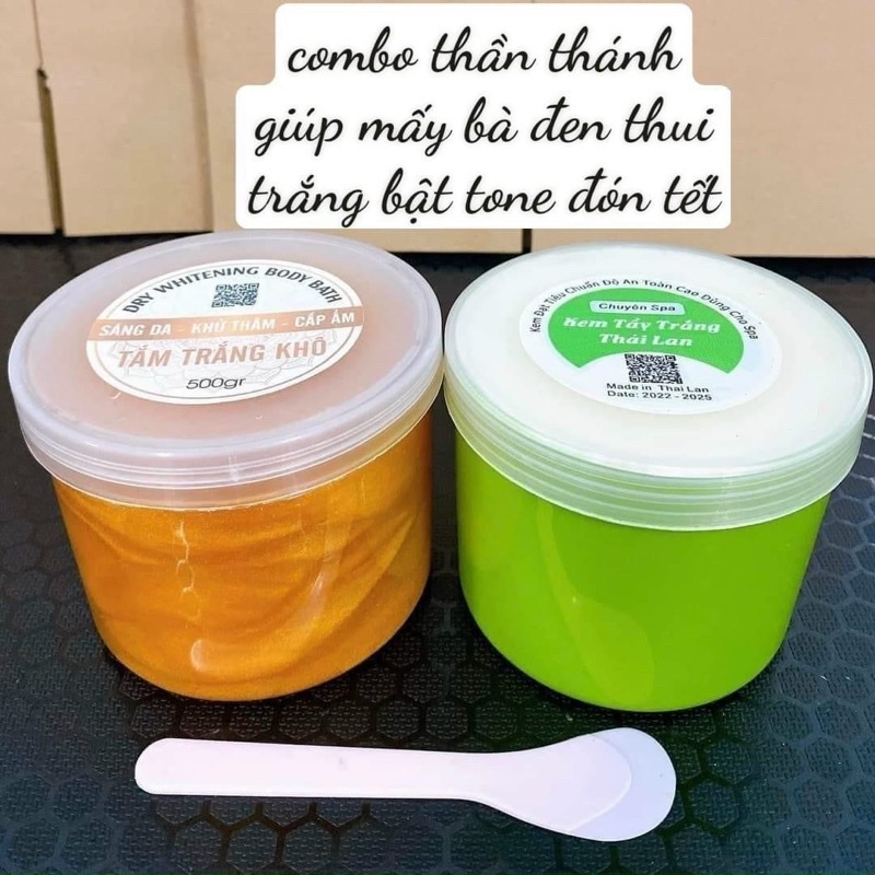 COMBO KEM TẨY CỐT THÁI LAN + TẮM TRẮNG KHÔ KHỬ THÂM COLLAGEN KÍCH TRẮNG MẠNH