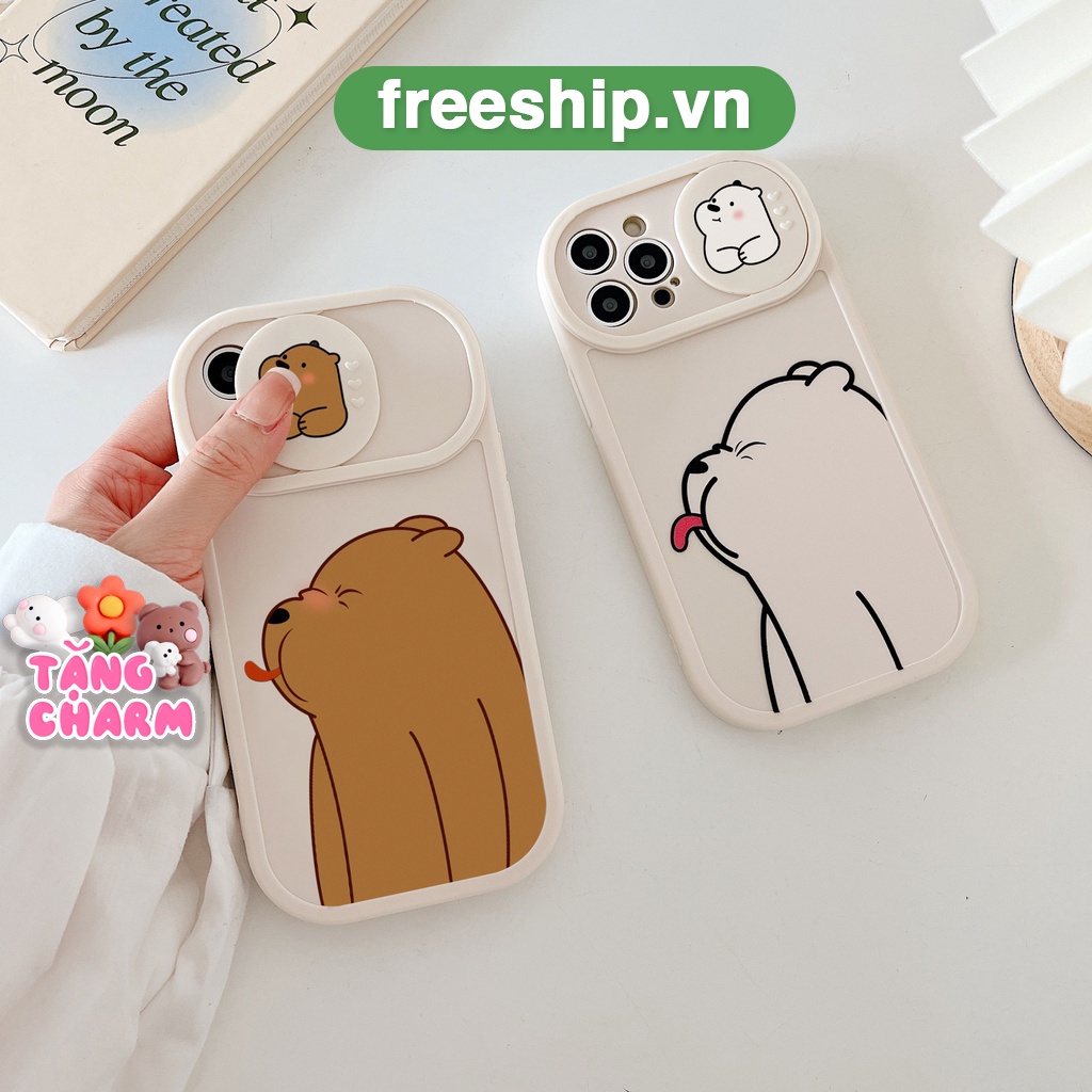 Ốp lưng iphone BVC nắp trượt tròn gấu trắng gấu nâu cute 6/6splus/7/7plus/8/8plus/x/xs/11/12/13/14/pro/max/plus/promax