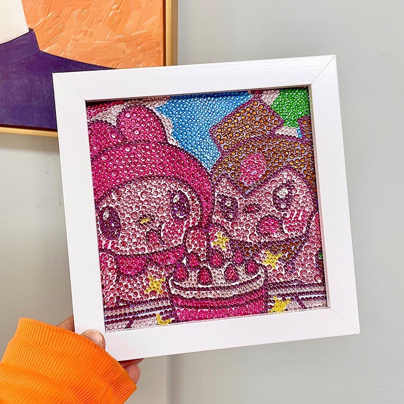 Tranh Đính Đá Kèm Khung 20x20 Hình Dễ Thương Cute Có Cả Bộ Dụng Cụ Sticker Đồ Thủ Công Cho Đính Đá