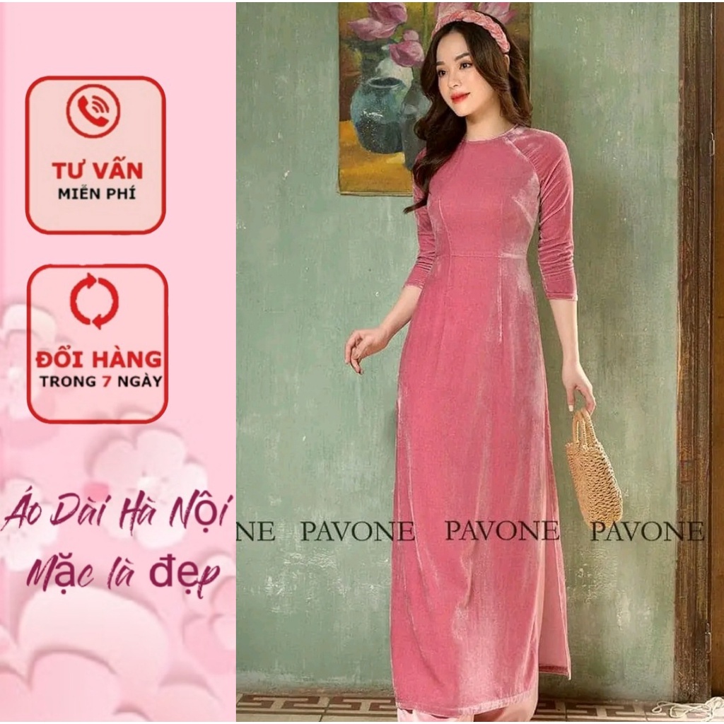 4 màu áo dài nhung cổ tròn tay lỡ đẹp - Áo Dài Hà Nội